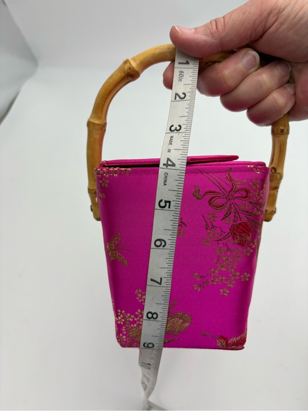 Vintage Tozai Hot Pink Satin Bamboo-Handle Chinese Take-Out Evening Bag - Picture 15 of 16